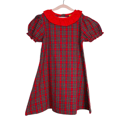 Classic Whimsy Red Plaid with Red Ruffle Neckline Dress- Size 8