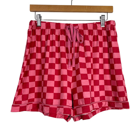 Pink Lily Pink and Red Check Drawstring Shorts- Size XL (see notes)