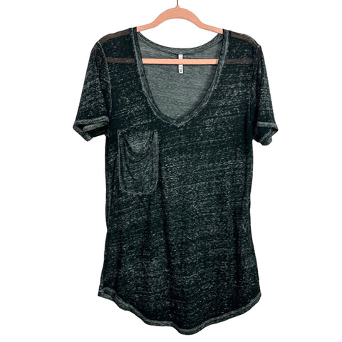 Z Supply Heather Black Sheer Pocket V-Neck Tee- Size M