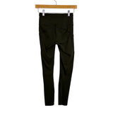 Lululemon Dark Olive with Side Pockets Raw Hem Exposed Seams Reflective Dot Leggings - Size 4 (Inseam 25”)