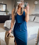 Cupshe Navy Drawstring Side Slits Round Hem Midi Dress- Size S (Sold out online)
