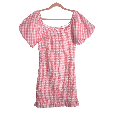 Pink Lily x Natalie Kennedy Pink/White Gingham Smocked Dress- Size M (sold out online)