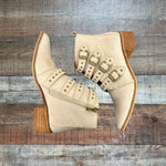 Beast Fashion Cream Distressed Studded Belted Booties- Size 7.5 (see notes)