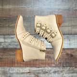 Beast Fashion Cream Distressed Studded Belted Booties- Size 7.5 (see notes)