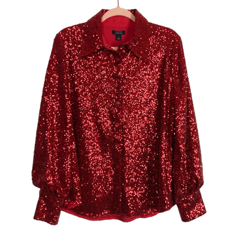 Halogen x Atlantic Pacific Red Sequin Snap Up Top- Size 1 (sold out online, we have matching pants)