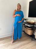 Tyche Teal One Shoulder Front Slit Dress- Size M