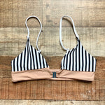 Lovers + Friends Beige and Striped Front Buckle Closure Bikini Top- Size S