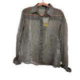 Kourt Metallic Sheer Silver Roll Tab Sleeve Blouse NWT- Size XS (sold out online)