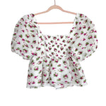 Buddy Love White Floral Puff Sleeve Smocked Back Peplum Top- Size M