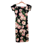 Snap Black Floral Print Fitted Dress - Size S