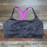 Lululemon Black/Grey Heathered with Pink Strappy Back Sports Bra- Size 12