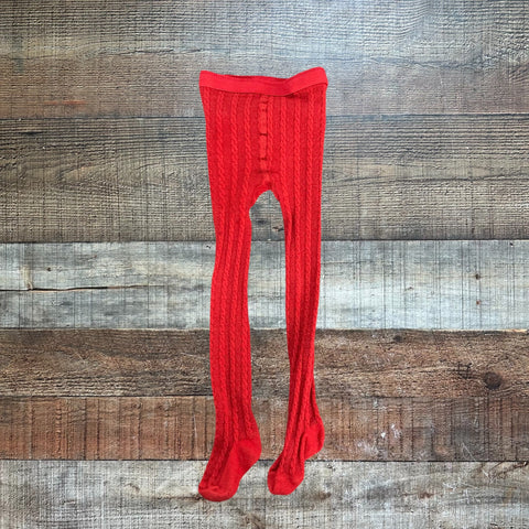 Hanna Andersson Red Cable Knit Ruffle Butt Tights- Size 3Y