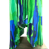 L'IDEE Blue and Green Printed Pleated Plunge Neckline Silky Dress- Size 10 (sold out online)