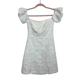 ASTR The Label White Textured Raina Off the Shoulder Puff Sleeve Mini Dress- Size XS