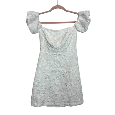 ASTR The Label White Textured Raina Off the Shoulder Puff Sleeve Mini – The  Saved Collection