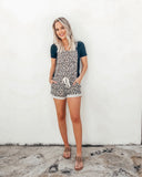 Z Supply Cream/Brown/Black Animal Print with Drawstring Waist Cuffed Short Overalls- Size ~S (see notes, sold out online)