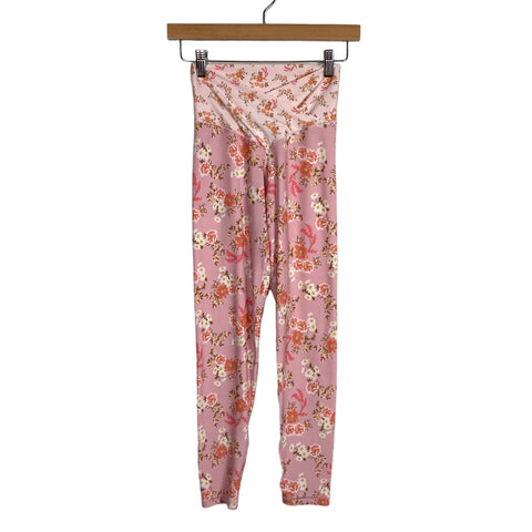 Aerie Pink Floral Crossover Waist Leggings- Size ~S (no size tag, fits like S, Inseam 25”)