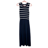 Evereve Deep Navy and White Sleeveless Knit Bodice with Satin Slit Skirt Dress- Size M
