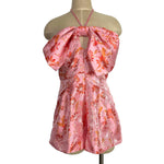 Buddy Love Pink Metallic Floral Front Bow Halter Tie Romper- Size S