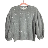 Clare V. Grey Paint Splatter Print Slouchy Puff Sleeve Sweatshirt- Size S