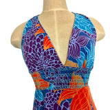 Moda International Orange, Purple, Blue Smocked Halter Tie Dress- Size XS