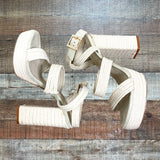 Raye Ivory Rope Braided Ankle Strap Block Heel Sandals- Size 7.5 (sold out online)