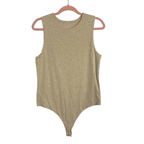 Nuuds Oatmeal Classic Crewneck Tank Thong Bodysuit-Size L
