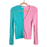 Buddy Love Pink and Blue Pearl Button Front Sweater Cardigan- Size M