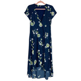 Free People Navy Floral Asymmetrical Button Up High/Low Dress- Size S