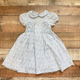 Annafie Blue/Mocha Floral Print with Button Detail and Back Bow Smocked Dress- Size 4Y (see notes)