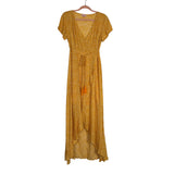Pink Lily Gold/White Floral Print with Tassel Tie Belt Faux Wrap Dress- Size S (sold out online)