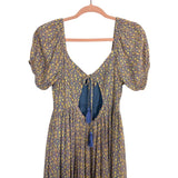 American Eagle Blue Floral Print Open Back Dress- Size S