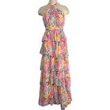 Olivaceous Pink Floral Halter Tie Ruffle Tiered Dress NWT- Size M (sold out online)