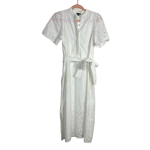 ann taylor white lace dress Ann Taylor Loft Lace Eyelet Dress Sz 6 White Illusion Wedding Shower Event Party