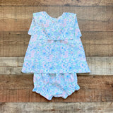 Cecil and Lou Pink/Blue Floral Print Square Collar Bloomer Set- Size 3T (sold as a set)