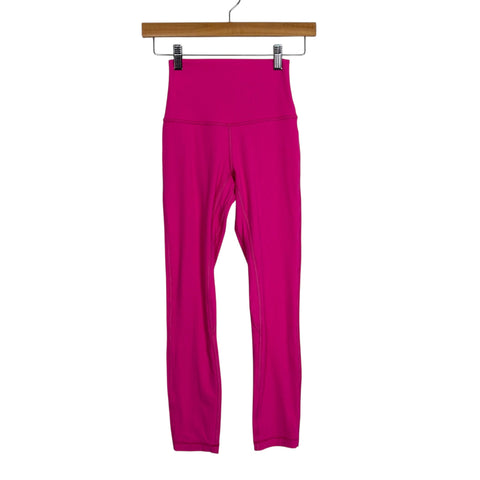 Lululemon Bright Pink Ribbed Leggings - Size 2 (Inseam 24")