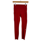 Lululemon Red with Side Pockets Raw Hem Exposed Seams Leggings - Size 4 (Inseam 24.5”)