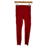 Lululemon Red with Side Pockets Raw Hem Exposed Seams Leggings - Size 4 (Inseam 24.5”)