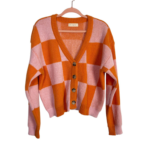 By Together Orange and Pink Check Front Button Cardigan- Size S (sold out online)