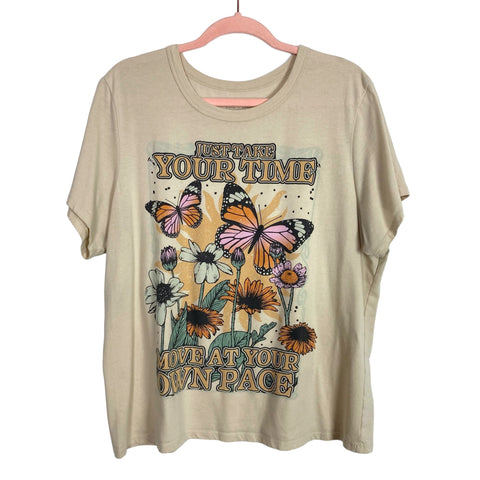 Zoe + Liv Beige Butterfly Tee- Size XXL