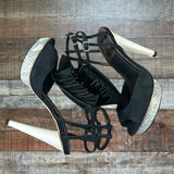 Topshop Boutique Black Ruffle/Snakeskin Stiletto Heels- Size 37 (see notes)