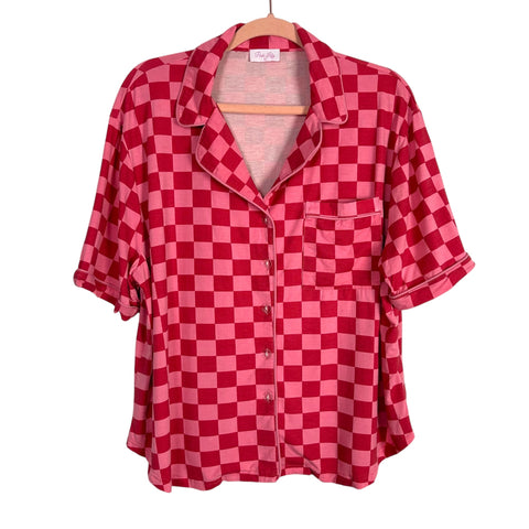 Pink Lily Pink and Red Check Top- Size L (we have matching shorts, sold out online)