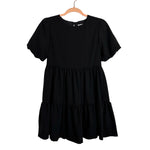 Gabby Black Puff Sleeves Tiered Dress- Size 16 Girls