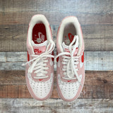 Pre-Owned Nike Air Force 1 Pink and Red Suede Leather Sneakers- Size 8 (see notes)