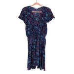 Parker Navy Red and Turquoise Floral Elastic Waist Dress- Size ~S
