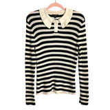 J. Crew Cream/Black Striped 100% Wool Collared Sweater NWT- Size XL