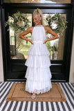 AURA White Ruffle Tulle Shock and Awe Tiered Maxi Dress- Size S