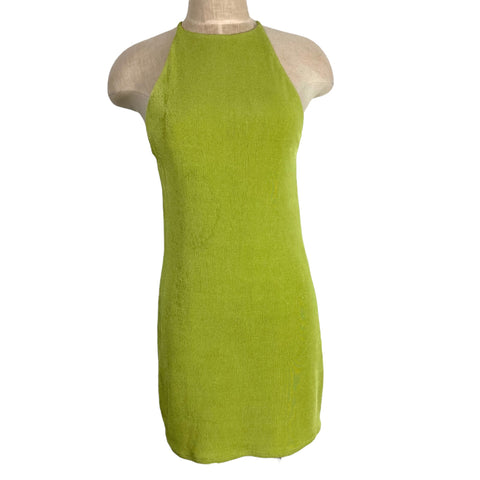 Michael Costello x Revolve Chartreuse with Low Draped Back and Back Lace Up Tie Dress- Size M