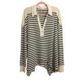 We the Free Cream Striped Raw Hem Collared Oversized Exposed Seam Top- Size S