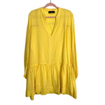 Pomander Place Yellow Gauze V-Neck with Beaded Neckline Dress- Size XL